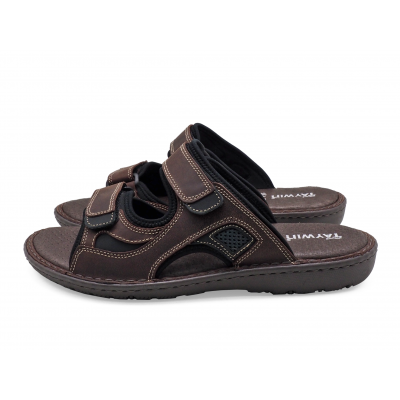 รองเท้าแตะ SKA-25 หนังนูบักออยล์ตาล-นูบักออยล์ดำ-ตาข่ายเทา